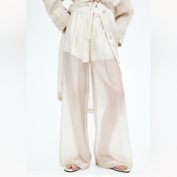 🔥POPULAR🔥 H&M Edition Spring 2025 Cream Chiffon Wide Leg Trouser Pants Size 8 - Picture 4 of 14